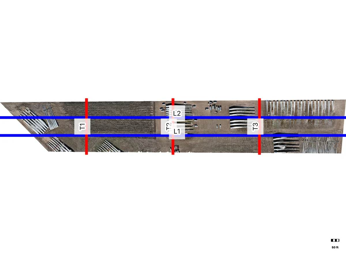 Orthophoto with cross-section locations marked