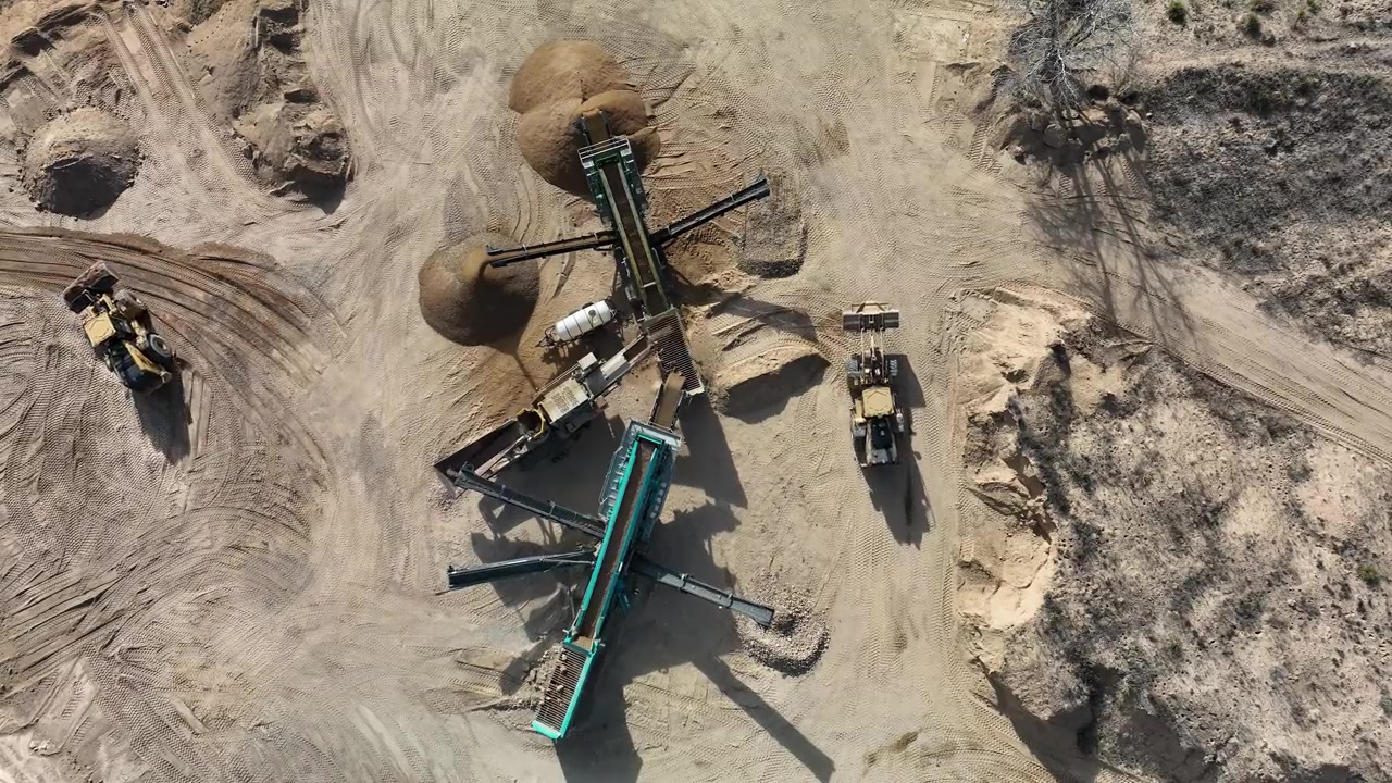 Overhead drone imagery of an active work site